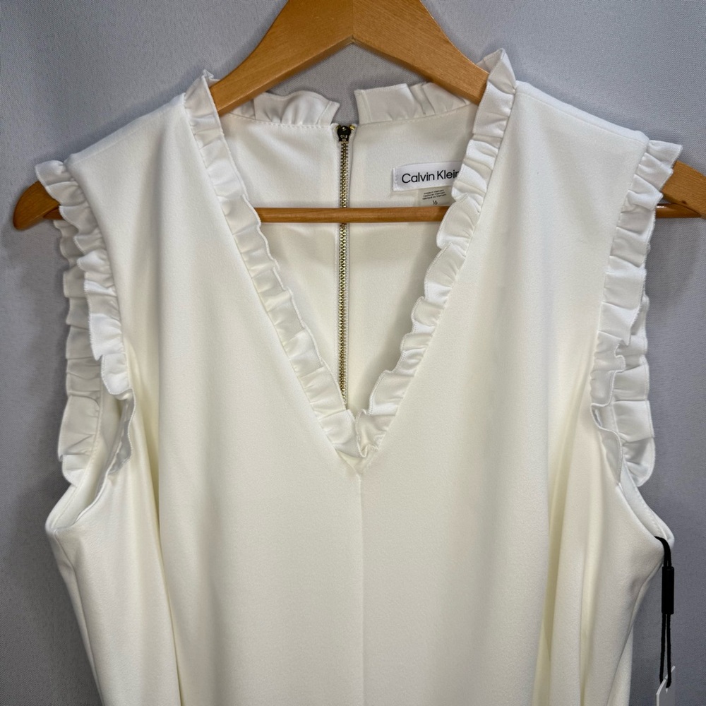 Calvin Klein Ivory Ruffle-Trim Jumpsuit - Picture 6 of 11